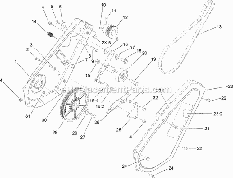 Impeller Drive Assembly Diagram and Parts List for 33006 270000001-270999999 - 2007 Lawn Boy Snow Blower